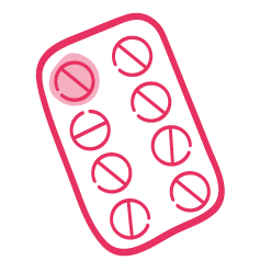 Pink icon of a pill packet