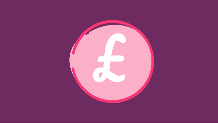 Pink pound icon on purple backgroud